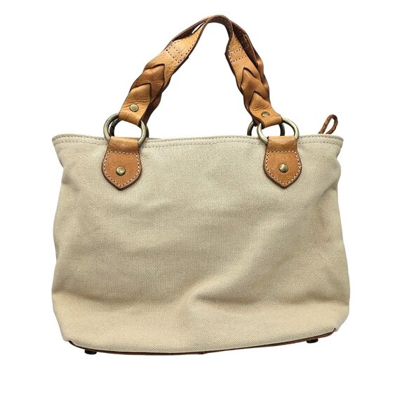 Eddie Bauer Canvas & Leather Small Tote Braided Double Handles Buckle Accent - Picture 4 of 16